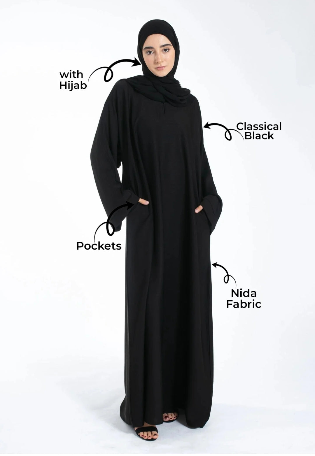 Black Maxi Abaya With Two Side Pockets