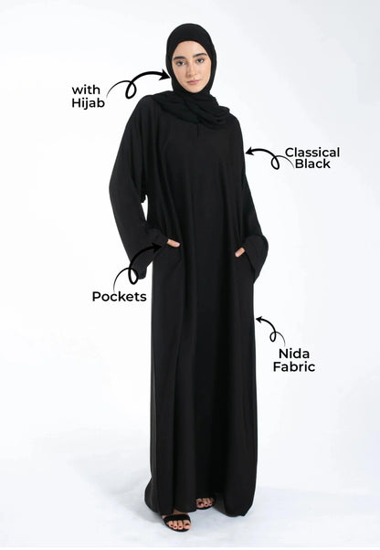 Black Maxi Abaya With Two Side Pockets